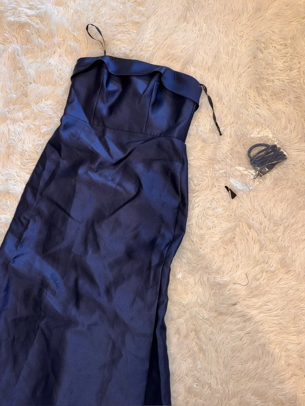 NEW ALFRED SUNG Strapless Satin Navy Trumpet Gown Sz 6 - Picture 5 of 8